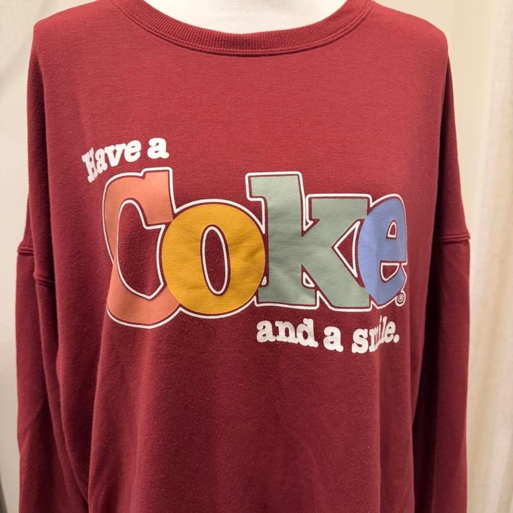 Coca-Cola Have a Coke and a Smile Graphic Sweatshirt Burgundy Red XL - Picture 2 of 4